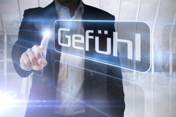 Aufkleber - Businessman presenting the word feeling in german