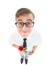 Poster - Geeky hipster holding a red rose