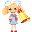 Vector smiling cute schoolgirl rings the bell