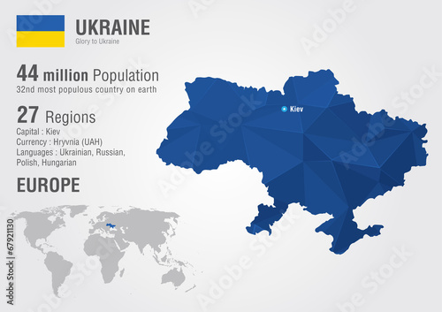 Fotografía Ukraine world map with a pixel diamond texture.
