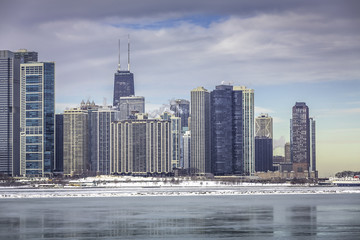 Poster - Downtown Chicago winter skyline view