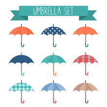 Set Of Cute Flat Style Autumn Umbrellas