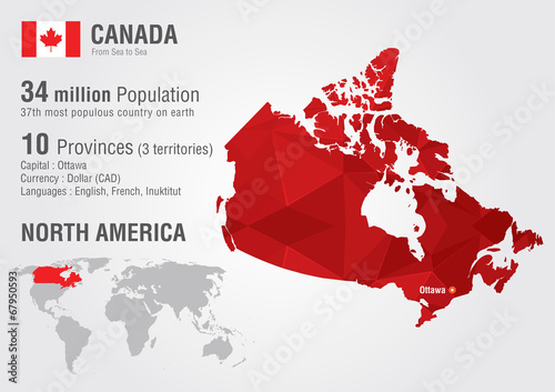 Fotografía Canada world map with a pixel diamond texture.