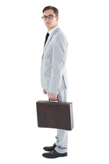 Poster - Geeky businessman holding his briefcase