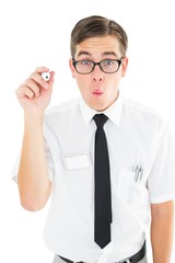 Poster - Geeky businessman writing with marker