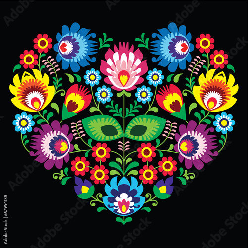 Fotografija Polish, Slavic folk art art heart on black - wycinanka