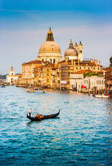 Gondola on Canal Grande at sunset, Venice, Italy