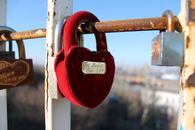 A Love Lock Hanging On A Bridge