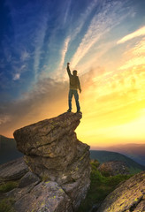 Wall Mural - climbers on mountain top. sport and active life concept