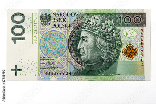 Fotomural Cien billetes de banco del pln del pulimento zloty en el fondo blanco