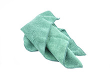 Crumpled Green Microfiber Cloth Isolated On White Background