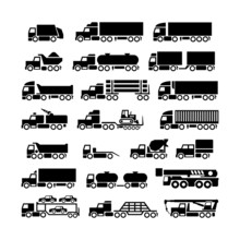 Set Icons Of Trucks, Trailers And Vehicles