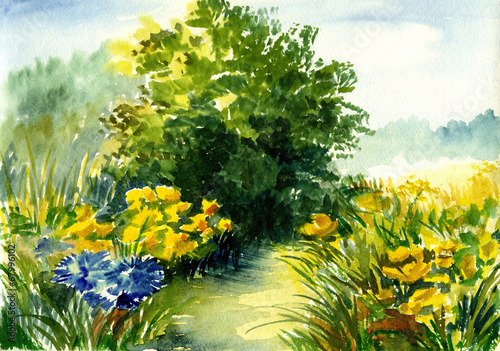 Naklejka na drzwi watercolor landscape