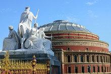Statue At Albert Memorial Overlooking Albert Hall