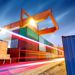 Wall Mural - Container terminal at night