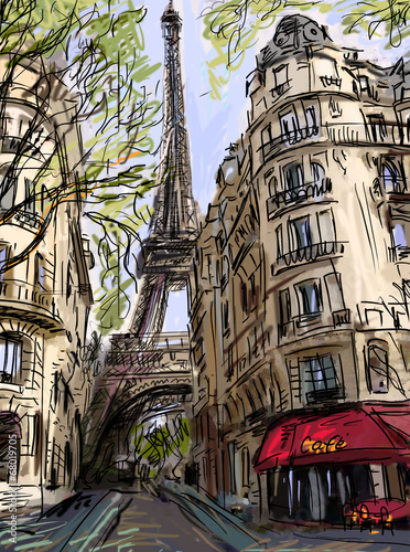 Fototapeta do kuchni Street in paris - illustration