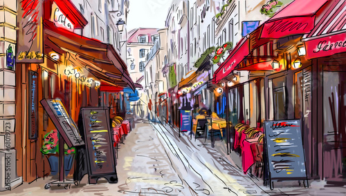 Naklejka uliczka francuska  ulica-w-paryzu-ilustracja