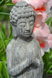 Boeddha in bamboe tuin met bloemen
