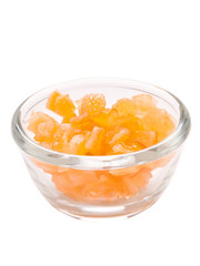 Poster - close up of a bowl of candied orange citrus peel isolated