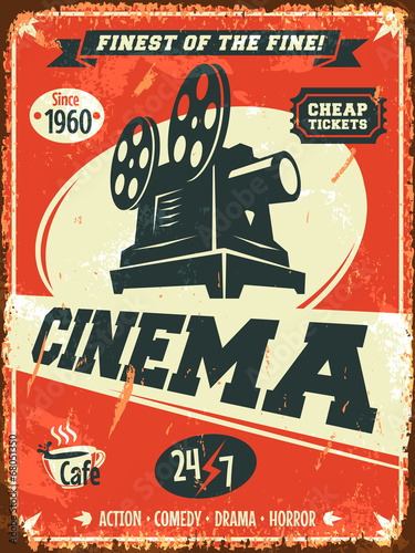 Naklejka na szafę Grunge retro cinema poster. Vector illustration.