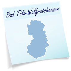 Wall Mural - Bad-Toelz-Wolfratshausen als Notizzettel
