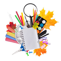 Wall Mural - school tools on white background