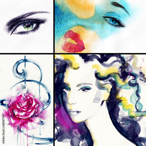 Fototapeta na wymiar woman portrait .abstract watercolor .fashion background