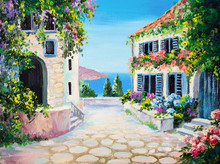 Oil Painting On Canvas - House Near The Sea