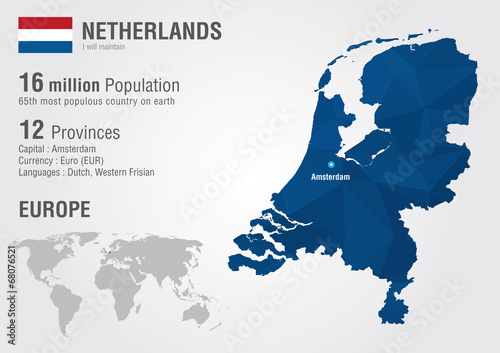Cuadros en Lienzo Netherlands world map with a pixel diamond texture.