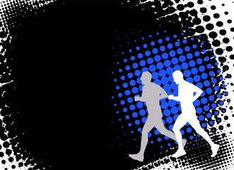 Poster - runners on the abstract halftone background - vector