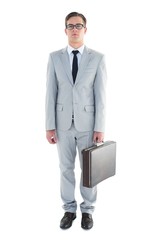 Poster - Geeky businessman holding his briefcase