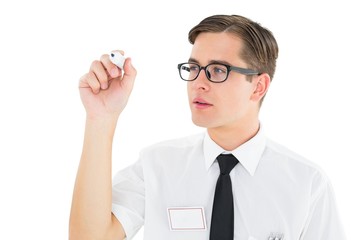 Poster - Geeky businessman writing with marker