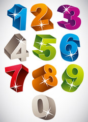 Wall Mural - 3D colorful bold numbers vector set.