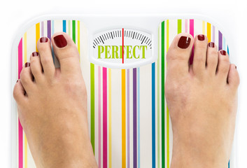 Poster - Feet on bathroom scale with word 