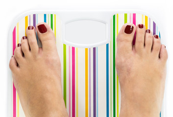 Wall Mural - Feet on bathroom scale with blank dial copy-space isolated