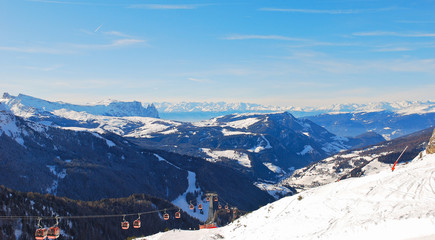 Sticker - ski lift and panorama of Dolomites mountain, Italy