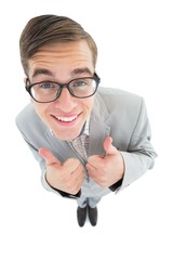 Poster - Geeky hipster smiling at camera with thumbs up
