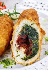 Wall Mural - Chicken roll stuffed with spinach and dried tomatoes