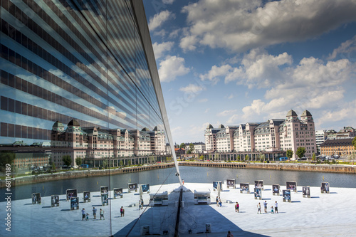 Reflection of the sky in building's glass, Oslo, Norway. Poster