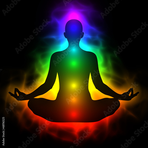 Human energy body, aura, chakra in meditation Poster Mural XXL