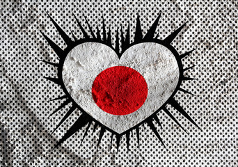 Poster - Love Japan flag sign heart symbol on Cement wall texture backgro