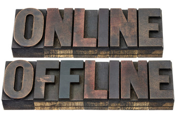 Wall Mural - online and offline in wood type