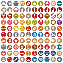 100 Food And Drink Icons Set.