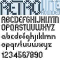 Poster - Retro triple line stripes font, pattern old style alphabet.