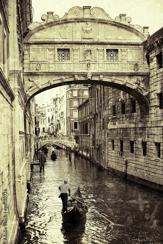 Most westchnień Wenecja styl retro - obrazy, fototapety, plakaty 