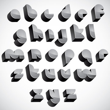 3d futuristic font, geometric dimensional letters set.