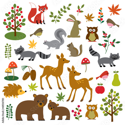 woodland wildlife clipart Stock Illustration | Adobe Stock