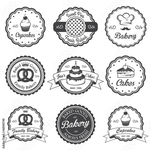 Foto Set of vintage black and white bakery emblems, labels and design