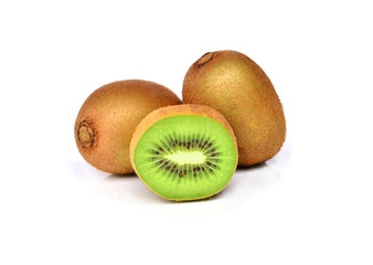 Wall Mural - Ripe kiwi fruits with half isolated on white background