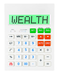 Calculator with WEALTH on display isolated on white background